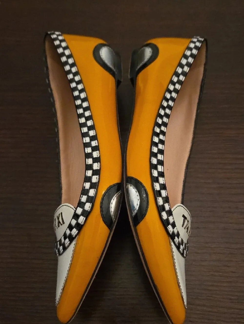 kate spade Yellow & White 'TAXI' Pointed Toe Flats with Check Trim
